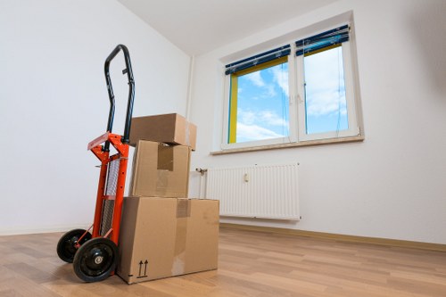 Boxes and furniture being prepared for a removals van move